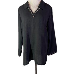 Vintage Yoakum Double D Ranch Plus Size 1X V-Neck Collared Tunic Studded